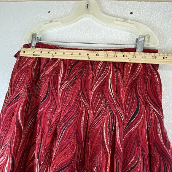 VTG Womens 14 Red Black Western Cowgirl Flat Panel-Pleated Flowy Skirt - Picture 7 of 12